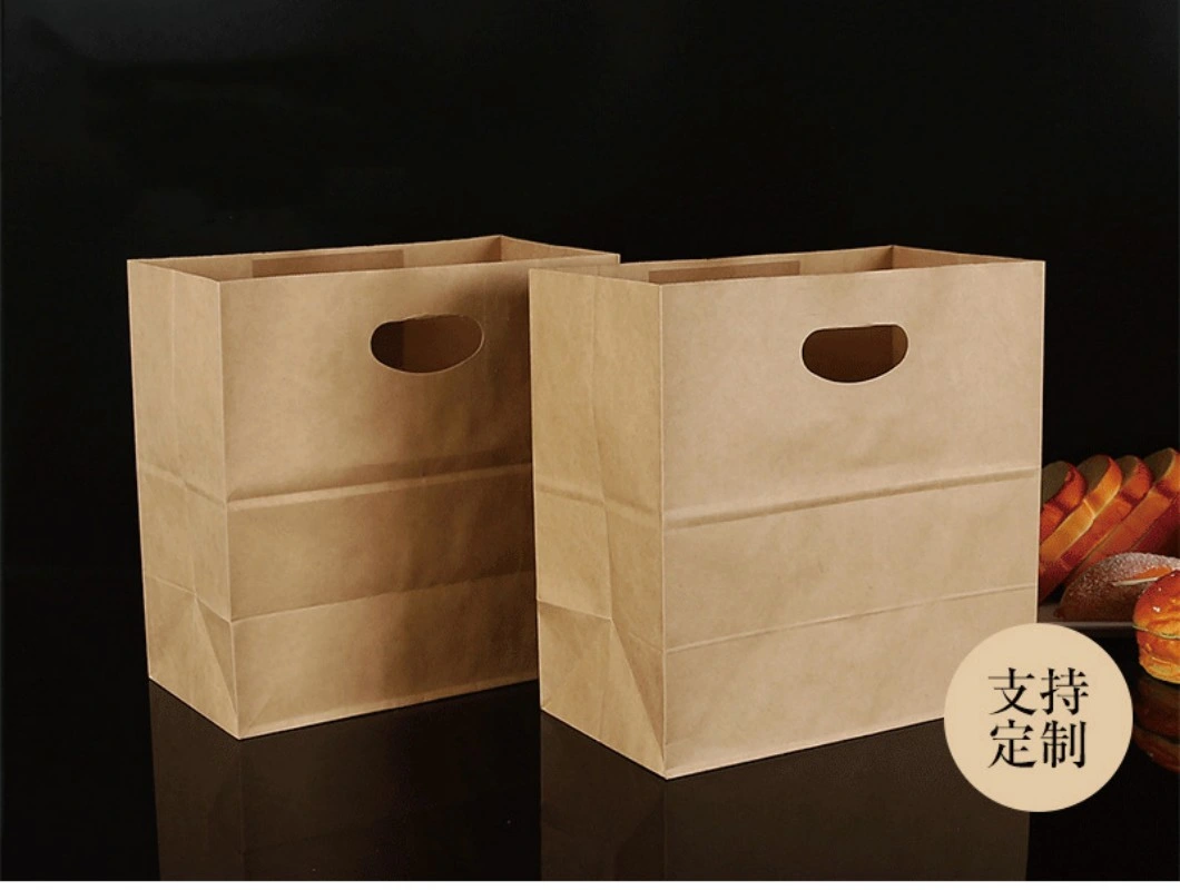 Kraft Brown Paper Bags with Perforations Fast Food Paper Packaging Bags Greaseproof Shopping Kraft Bags for Fried Donuts Chickens Snacks