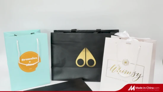 Sacchetto regalo in carta per la spesa di gioielli con stampa personalizzata, sacchetto in carta regalo di lusso con logo in bronzo